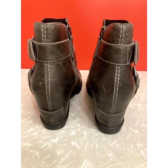 Sorel Gray Leather Zippered Wedge Boots, Women's Size 10/EUR 41 - Picture 4 of 6